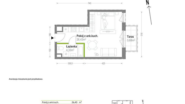 Rzut - Mieszkanie na sprzedaż 1 pokój o powierzchni 30,76 m² - numer A.A.1.03 w Głębocka Vita
