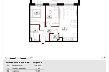 Rzut - Mieszkanie na sprzedaż 3 pokoje o powierzchni 59,11 m² - numer A01.1.16 w Skwer Witosa