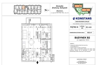 Rzut - Mieszkanie na sprzedaż 2 pokoje o powierzchni 46,6 m² - numer B2.64 w Osiedle Zielony Zakątek- etap II