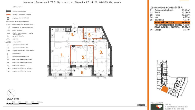 Rzut - Mieszkanie na sprzedaż 3 pokoje o powierzchni 56,68 m² - numer 29 w Zarzecze II Pruszków