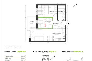Rzut - Mieszkanie na sprzedaż 3 pokoje o powierzchni 49,63 m² - numer A/B/11/B w Augustowska Vita