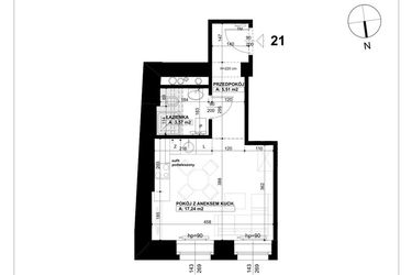 Rzut - Mieszkanie na sprzedaż 1 pokój o powierzchni 26,32 m² - numer 21 w Święty Marcin 65