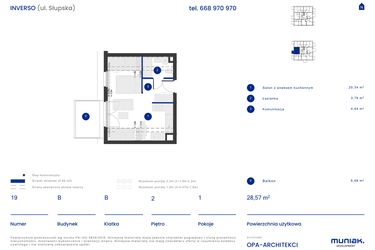 Rzut - Mieszkanie na sprzedaż 1 pokój o powierzchni 28,57 m² - numer B.19 w Osiedle Inverso