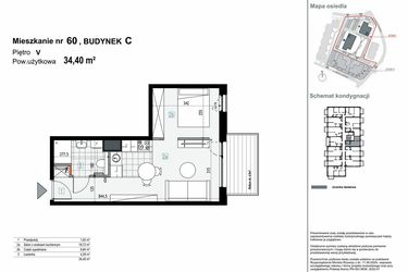 Rzut - Mieszkanie na sprzedaż 1 pokój o powierzchni 34,4 m² - numer C.M60 w Apartamenty Kopernika