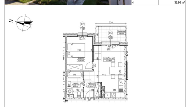 Rzut - Mieszkanie na sprzedaż 2 pokoje o powierzchni 36,96 m² - numer M.B7.03.28 w Osiedle Harmonia bud. B7