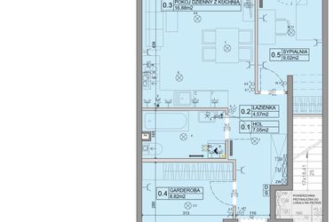 Rzut - Mieszkanie na sprzedaż 3 pokoje o powierzchni 46,34 m² - numer 89 w Manufaktura Marki 2 etap IV