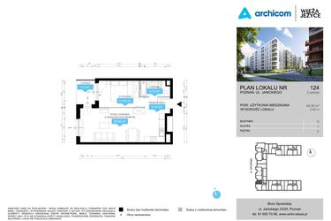 Rzut - Mieszkanie na sprzedaż 2 pokoje o powierzchni 49,39 m² - numer CDEF.124 w Wieża Jeżyce etap II