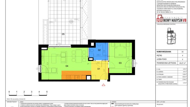 Rzut - Mieszkanie na sprzedaż 2 pokoje o powierzchni 49,27 m² - numer 33 w Apartamenty Nowy Marysin VII