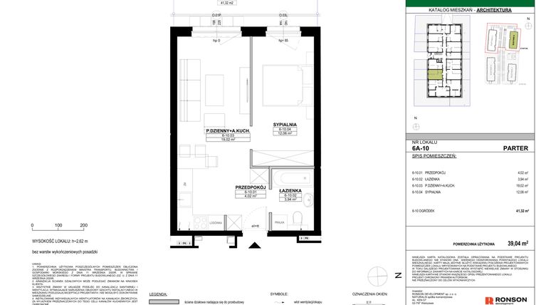 Rzut - Mieszkanie na sprzedaż 2 pokoje o powierzchni 39,04 m² - numer 6A-10 w Nowa Północ etap 2A