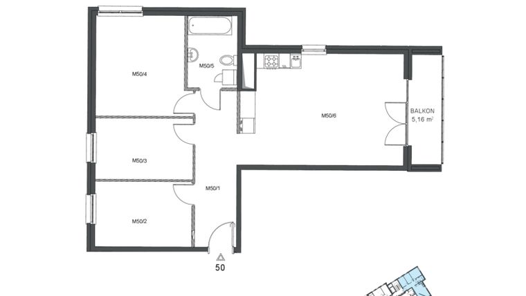 Rzut - Mieszkanie na sprzedaż 4 pokoje o powierzchni 77,46 m² - numer 50 w Wzgórze Krzemionki II