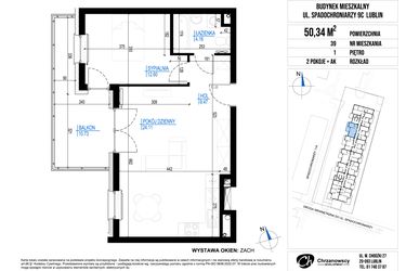 Rzut - Mieszkanie na sprzedaż 2 pokoje o powierzchni 50,34 m² - numer 39 w Vieniava edycja druga
