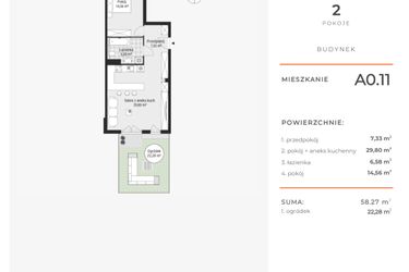 Rzut - Mieszkanie na sprzedaż 2 pokoje o powierzchni 58,31 m² - numer A0.11 w Enklawa Bukowa