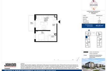 Rzut - Mieszkanie na sprzedaż 2 pokoje o powierzchni 40,05 m² - numer D.D85 w Wieruszowska D