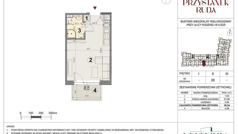 Rzut - Mieszkanie na sprzedaż 1 pokój o powierzchni 26,78 m² - numer 26 w Przystanek Ruda
