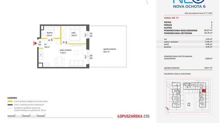 Rzut - Mieszkanie na sprzedaż 2 pokoje o powierzchni 34,34 m² - numer 90 w Neo Nova Ochota 6