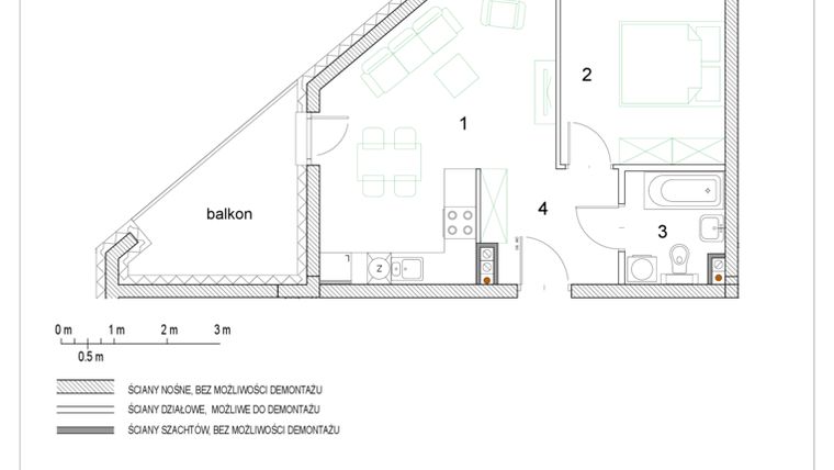 Rzut - Mieszkanie na sprzedaż 2 pokoje o powierzchni 38,78 m² - numer F1/P1/4 w Osiedle Jodłowa bud. F