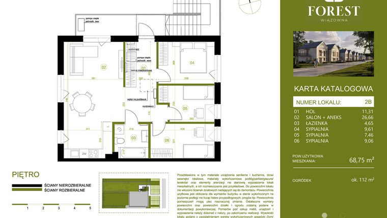 Rzut - Mieszkanie na sprzedaż 4 pokoje o powierzchni 68,75 m² - numer 2B w Wiązowna Forest