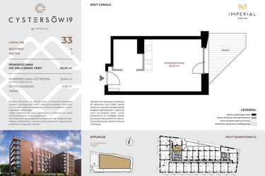 Rzut - Mieszkanie na sprzedaż 1 pokój o powierzchni 26,25 m² - numer 33 w Cystersów 19 - lokale inwestycyjne