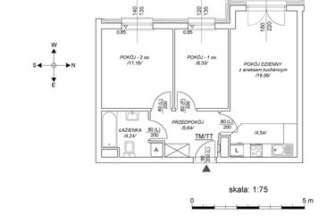 Rzut - Mieszkanie na sprzedaż 3 pokoje o powierzchni 48,93 m² - numer M11 w Osiedle Mała Dziesiąta etap II