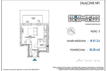 Rzut - Mieszkanie na sprzedaż 1 pokój o powierzchni 30,28 m² - numer B1.3.6 w Apartamenty Nowe Miasto