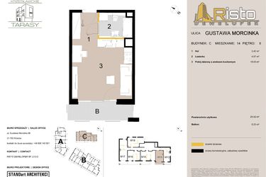 Rzut - Mieszkanie na sprzedaż 1 pokój o powierzchni 25,52 m² - numer C14 w Krzesławickie Tarasy