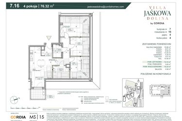 Rzut - Mieszkanie na sprzedaż 4 pokoje o powierzchni 76,32 m² - numer 7.A.16 w Villa Jaśkowa Dolina etap II