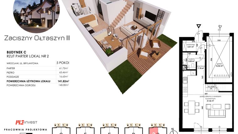 Rzut - Dom na sprzedaż 5 pokoi o powierzchni 141,82 m² - numer C2 w Zaciszny Ołtaszyn III