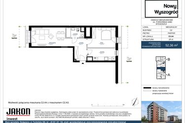 Rzut - Mieszkanie na sprzedaż 2 pokoje o powierzchni 52,36 m² - numer C2.A4 w Nowy Wyszogród etap II