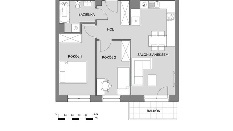 Rzut - Mieszkanie na sprzedaż 3 pokoje o powierzchni 55 m² - numer B4.4 w Osiedle Aleksandria II - budynek B