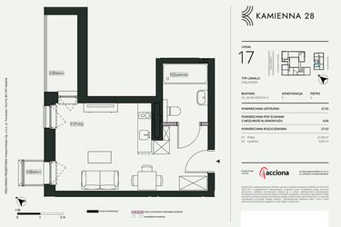Rzut - Mieszkanie na sprzedaż 1 pokój o powierzchni 27,53 m² - numer 4.17 w Kamienna 28 - apartamenty inwestycyjne