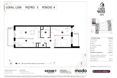 Rzut - Mieszkanie na sprzedaż 4 pokoje o powierzchni 71,42 m² - numer L206 w Osiedle Witaj etap II