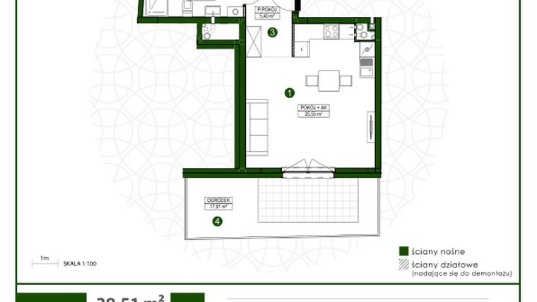Rzut - Mieszkanie na sprzedaż 1 pokój o powierzchni 36,51 m² - numer 1 w Moja Wiązowa