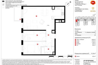 Rzut - Mieszkanie na sprzedaż 3 pokoje o powierzchni 71,32 m² - numer 64 w Apartamenty nad Rzeką