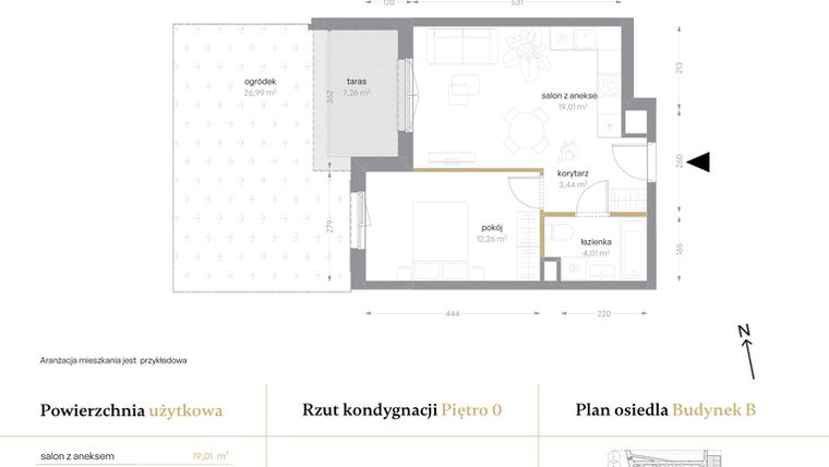 Rzut - Mieszkanie na sprzedaż 2 pokoje o powierzchni 38,72 m² - numer B/03 w Królowej Jadwigi