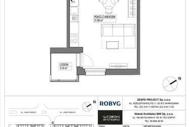 Rzut - Mieszkanie na sprzedaż 1 pokój o powierzchni 28,03 m² - numer A3M01 w Pas Startowy bud. A i B
