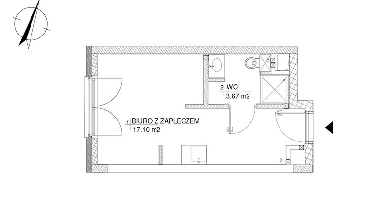 Rzut - Lokal użytkowy na sprzedaż 1 pokój o powierzchni 20,77 m² - numer 44 w RZ21
