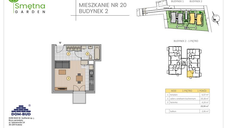 Rzut - Mieszkanie na sprzedaż 1 pokój o powierzchni 29,99 m² - numer 20 w Smętna Garden