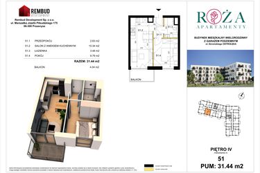 Rzut - Mieszkanie na sprzedaż 2 pokoje o powierzchni 31,44 m² - numer M  51 w Apartamenty Róża