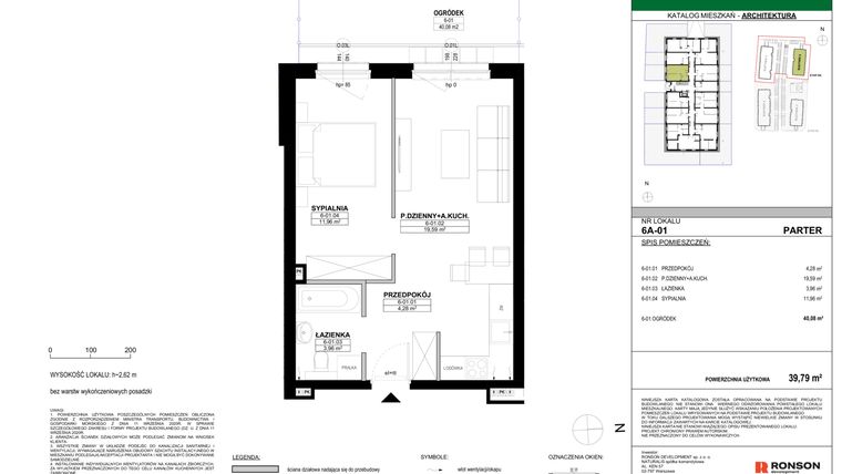 Rzut - Mieszkanie na sprzedaż 2 pokoje o powierzchni 39,79 m² - numer 6A-01 w Nowa Północ etap 2A