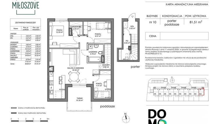 Rzut - Mieszkanie na sprzedaż 4 pokoje o powierzchni 82,03 m² - numer 10A w Miłoszove