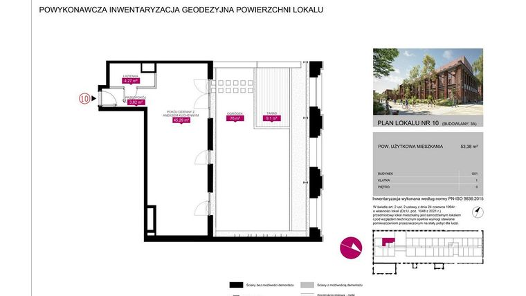 Rzut - Mieszkanie na sprzedaż 1 pokój o powierzchni 53,38 m² - numer 3A w Fuzja Mieszkania Loftowe