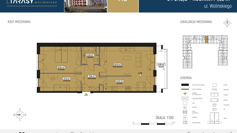 Rzut - Mieszkanie na sprzedaż 3 pokoje o powierzchni 74,86 m² - numer M08 w Diamentowe Tarasy