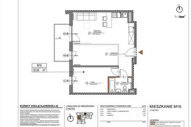 Rzut - Mieszkanie na sprzedaż 2 pokoje o powierzchni 55,55 m² - numer M16 w Kuźnicy Kołłątajowskiej 42