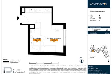 Rzut - Mieszkanie na sprzedaż 1 pokój o powierzchni 23,74 m² - numer B.1.24 w ŁACINA SPOT - apartamenty inwestycyjne