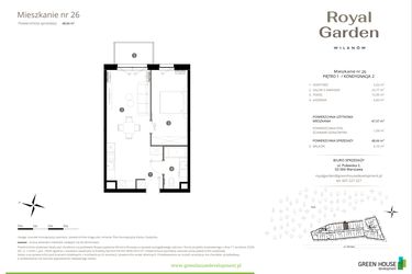 Rzut - Mieszkanie na sprzedaż 2 pokoje o powierzchni 71,59 m² - numer M.26 w Royal Garden Wilanów