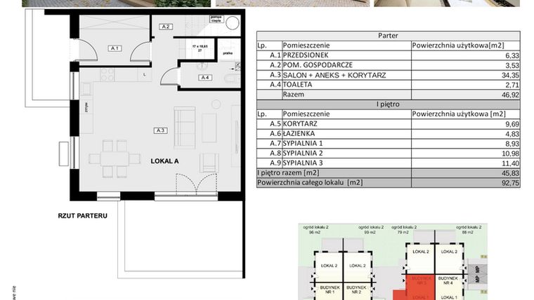 Rzut - Dom na sprzedaż 4 pokoje o powierzchni 92,75 m² - numer Chopina 52/1 w Kameralny Gruszczyn