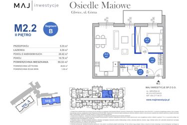 Rzut - Mieszkanie na sprzedaż 2 pokoje o powierzchni 48,94 m² - numer M2.2 w Osiedle Majowe 2.0