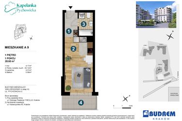 Rzut - Mieszkanie na sprzedaż 1 pokój o powierzchni 28,6 m² - numer A.9 w Kapelanka-Pychowicka Etap III