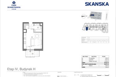 Rzut - Mieszkanie na sprzedaż 1 pokój o powierzchni 29,52 m² - numer HA0212 w Park Skandynawia V