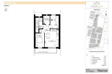 Rzut - Mieszkanie na sprzedaż 3 pokoje o powierzchni 53,92 m² - numer N4 w Villa Stoki (mieszkania)